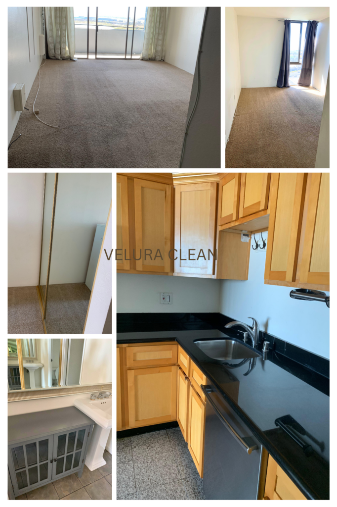 Velura Clean move‑in/move‑out cleaning in Ocoee FL – spotless empty kitchen with gleaming countertops and appliances.